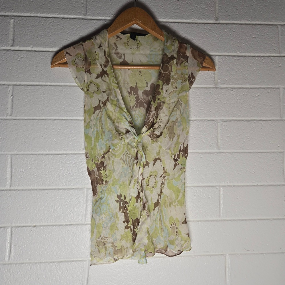 Vtg Express Design Studio Women Top Silk Floral Sheer Tie Front Y2K Fairy 8 M